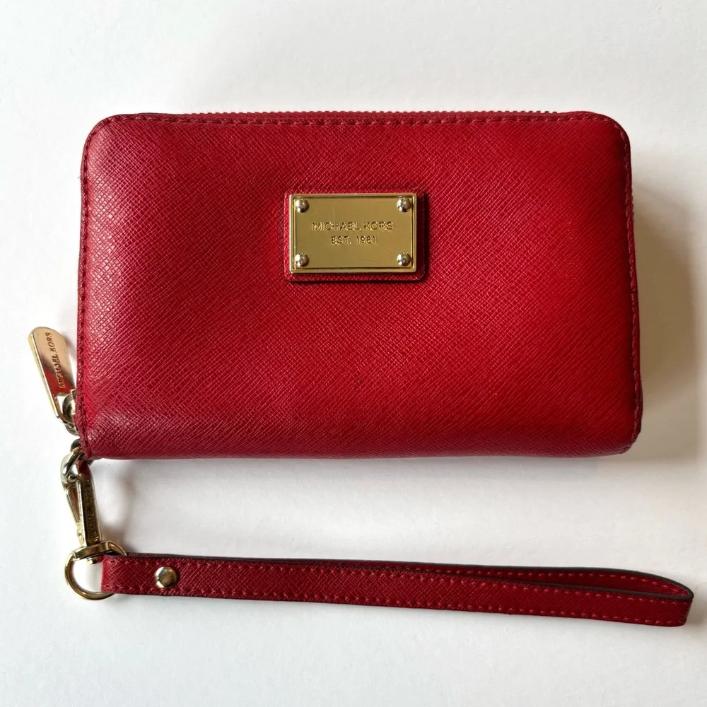 Michael Kors Red Zip Around Wristlet/Wallet